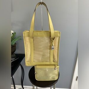 Gucci Yellow Mesh Tote Bag and Pouch - Authentic